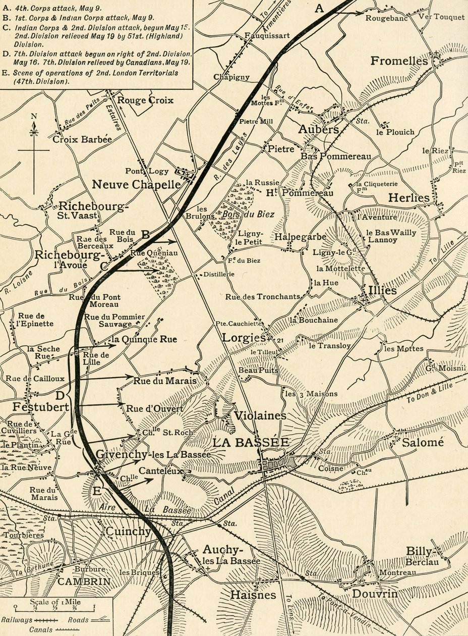 Carte illustrant les opérations de la Première Armée..., Première Guerre mondiale, 1915, vers 1920 - Unbekannt