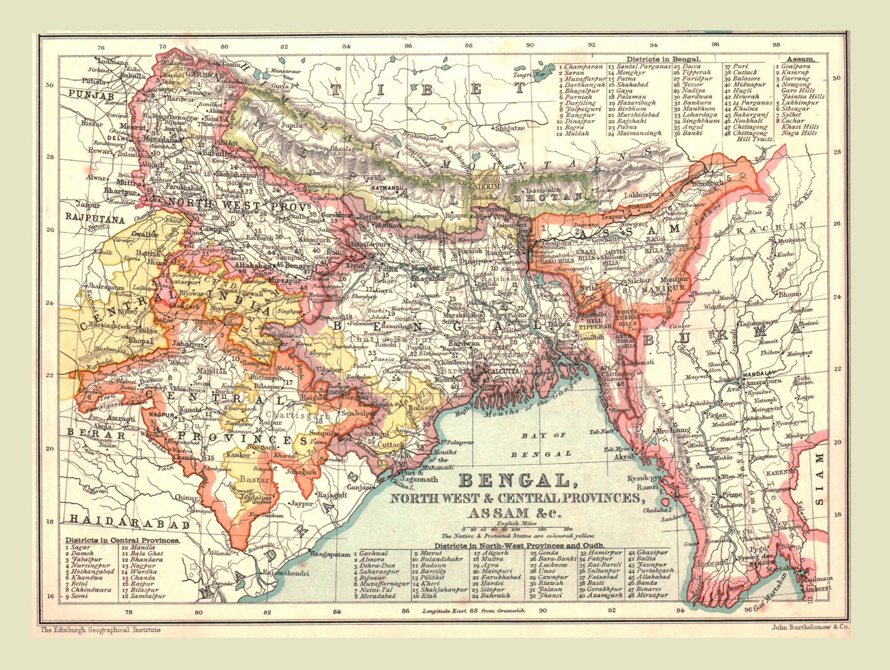 Carte du Bengale, des provinces du Nord-Ouest et du Centre, et de l