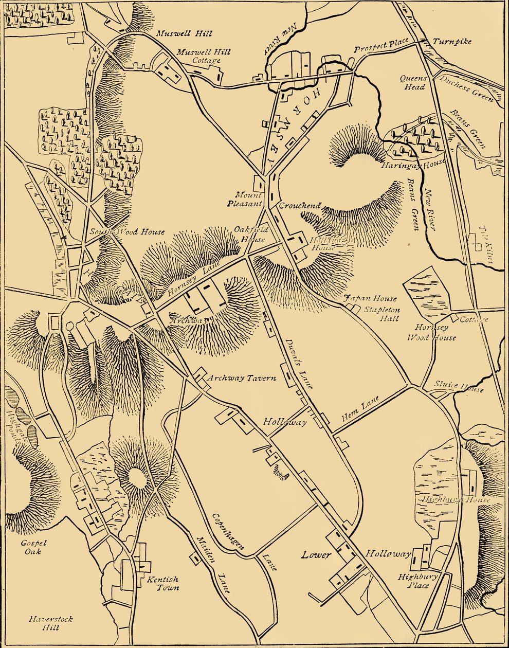 Carte de Hornsey et des environs en 1819, vers 1876 - Unbekannt