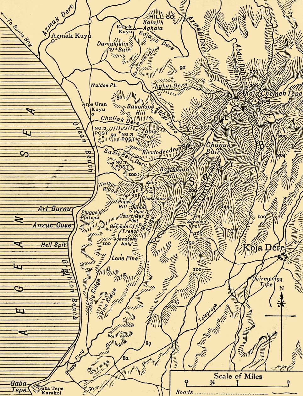 Carte de Sari Bair, péninsule de Gallipoli, Première Guerre mondiale, 1915, vers 1920 - Unbekannt