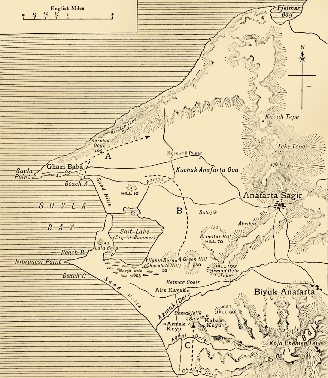Carte de la baie de Suvla, péninsule de Gallipoli, Première Guerre mondiale, 1915, vers 1920 - Unbekannt