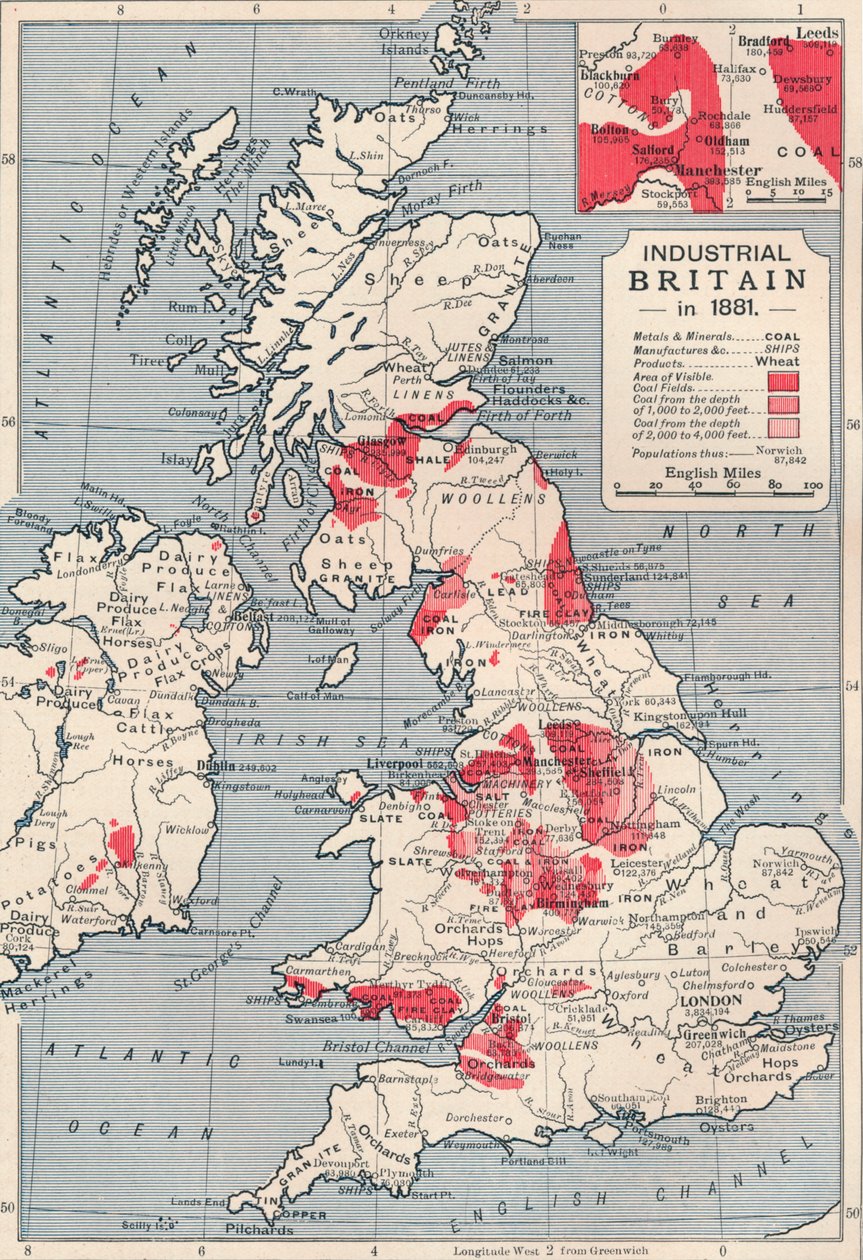 Carte de la Grande-Bretagne industrielle en 1881, 1906 - Unbekannt