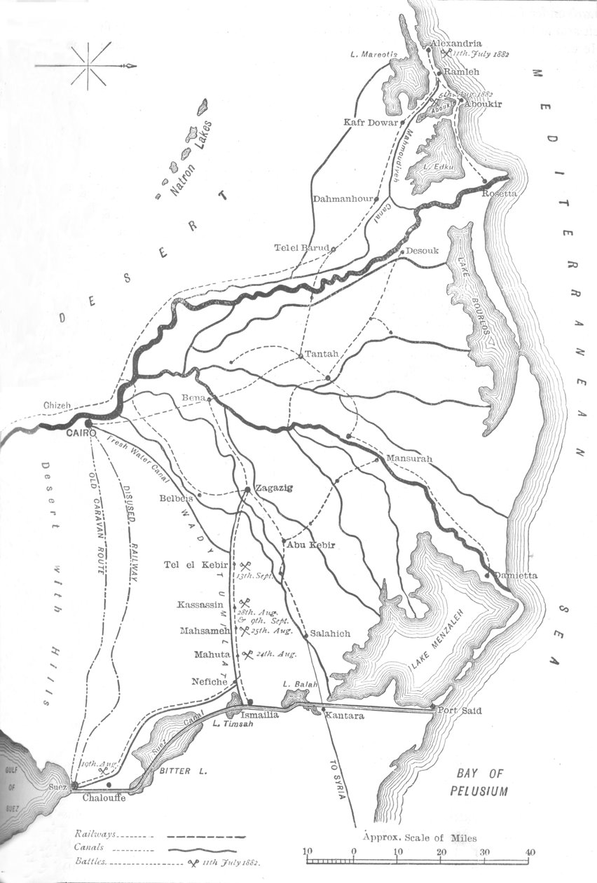 Carte du delta du Nil, Points stratégiques de la campagne égyptienne, 1882, vers 1882-85 - Unbekannt