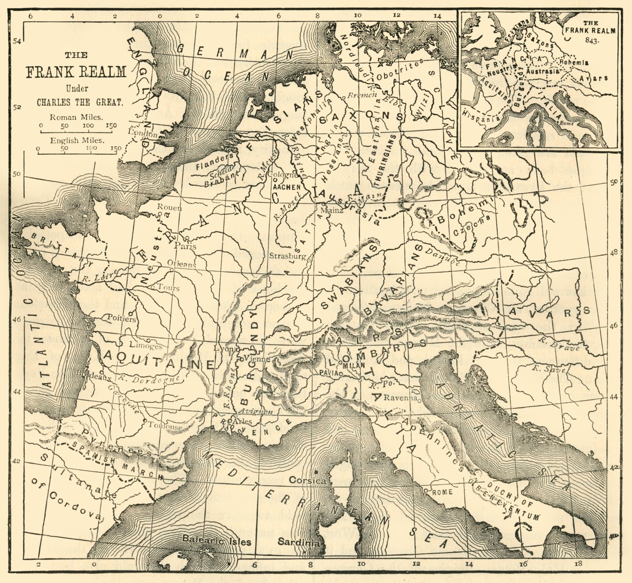 Carte du royaume des Francs sous Charlemagne, 1890 - Unbekannt
