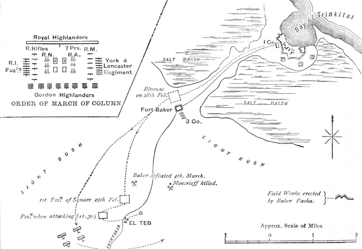 Carte de la marche vers El Teb, 28-29 février 1884, vers 1881-85 - Unbekannt