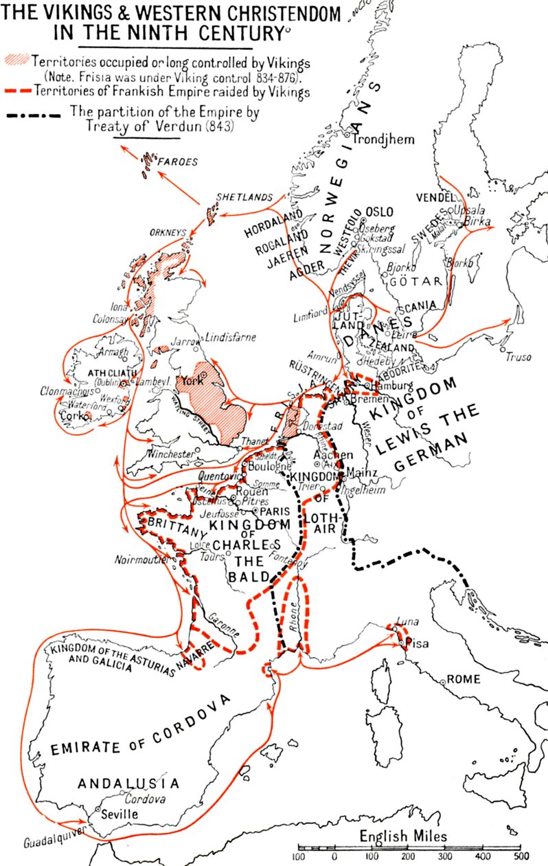 Carte des Vikings et de la Chrétienté occidentale au IXe siècle, 1935 - Unbekannt
