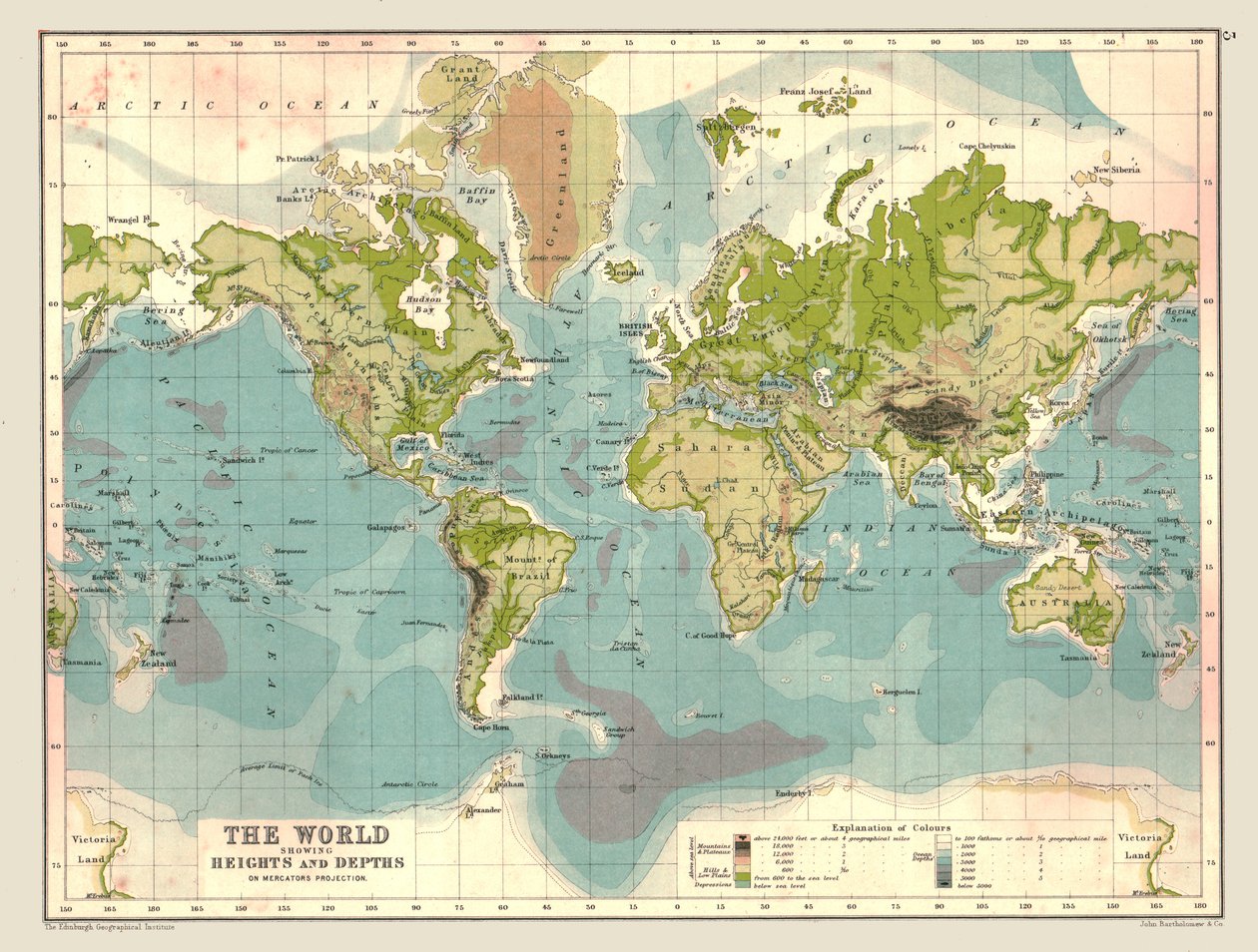 Carte du Monde montrant les Hauteurs et Profondeurs, 1902 - Unbekannt