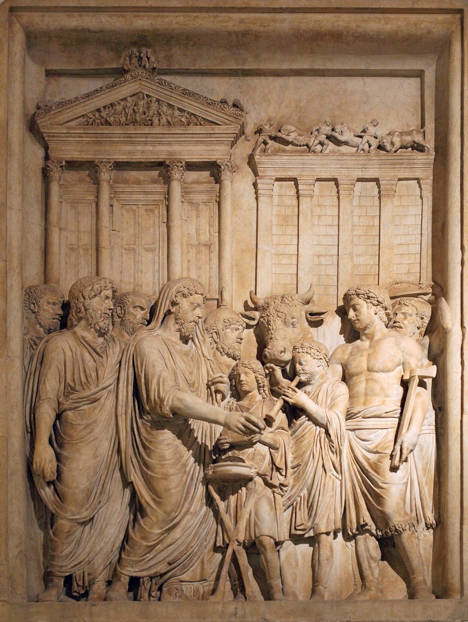 Marc Aurèle et les membres de la famille impériale offrent un sacrifice en gratitude pour le succès contre les tribus germaniques, vers 176-182 - Unbekannt