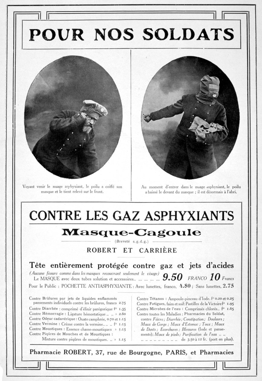 Masque cagoule Publicité pour masque à gaz, 1915 - Unbekannt