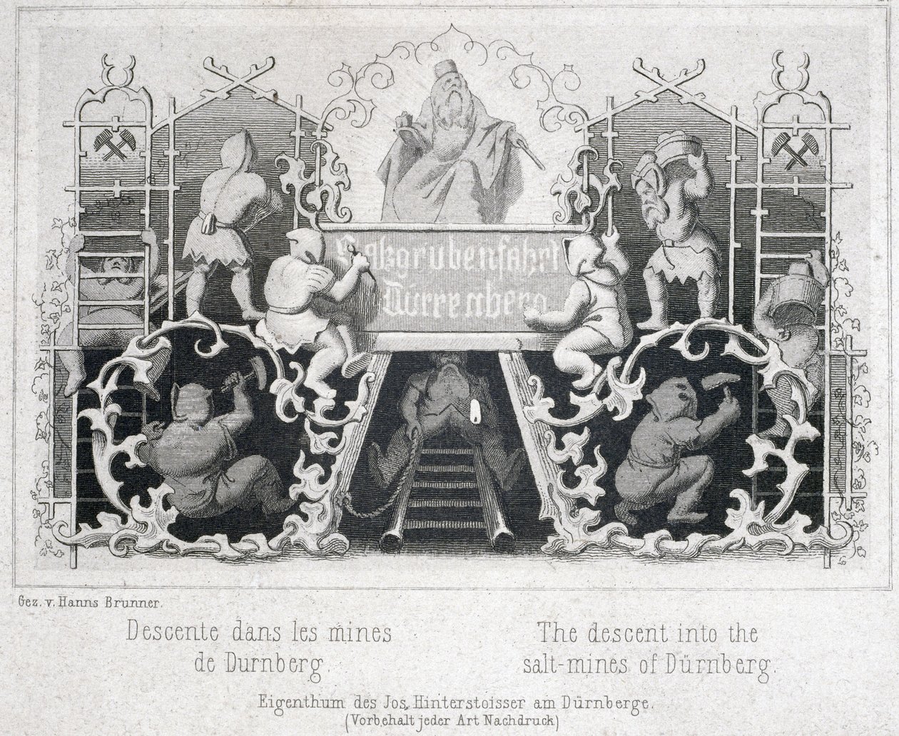 Mine de sel : la descente dans les mines de sel de Durrnberg, Autriche, vers 1850 - Unbekannt