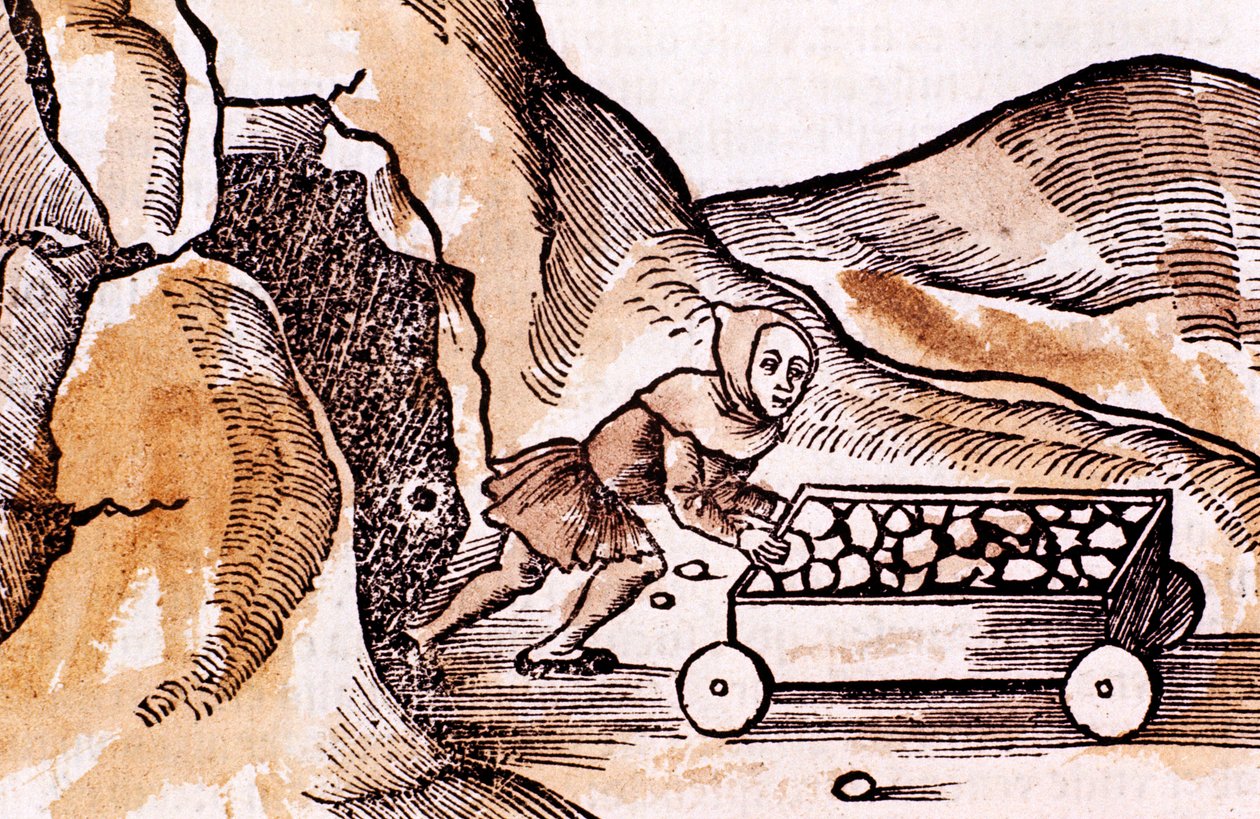 Mineur poussant un chariot depuis une entrée de mine, 1508 - Unbekannt