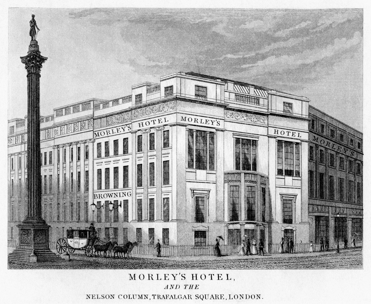 Hôtel Morleys et colonne de Nelson, Trafalgar Square, Westminster, Londres, 19e siècle - Unbekannt