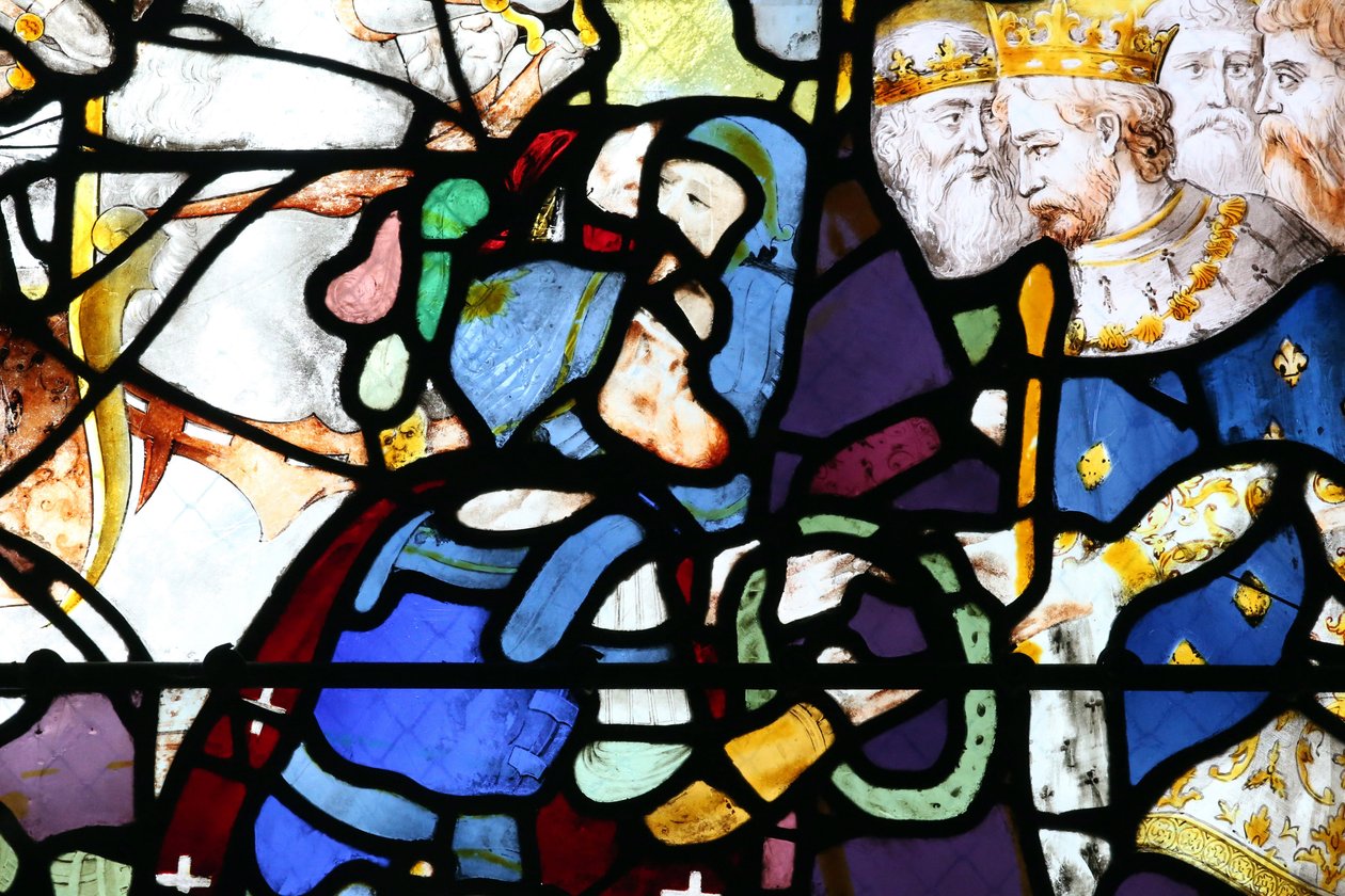 Cathédrale de Moulins. Vitrail. Croisades. Saint Louis et la couronne d