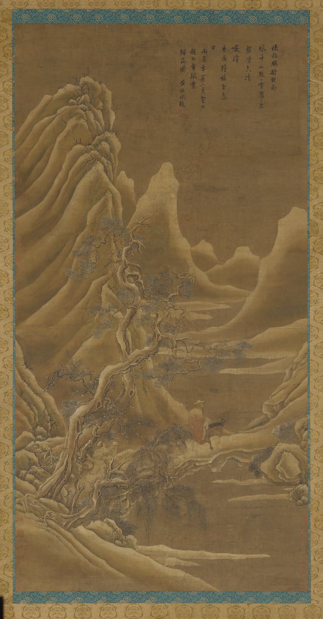 Montagnes, une rivière et des pins - un homme sur un âne, dynastie Qing, 17ème siècle - Unbekannt