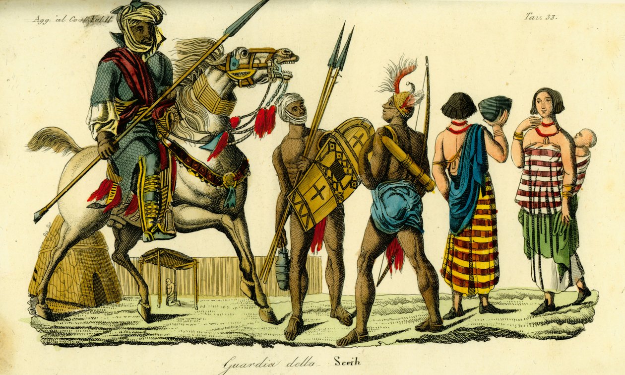 Garde du corps monté du cheikh de Bornu avec lancier Kanembu et archer Munga, Empire de Kanem-Bornu - Unbekannt