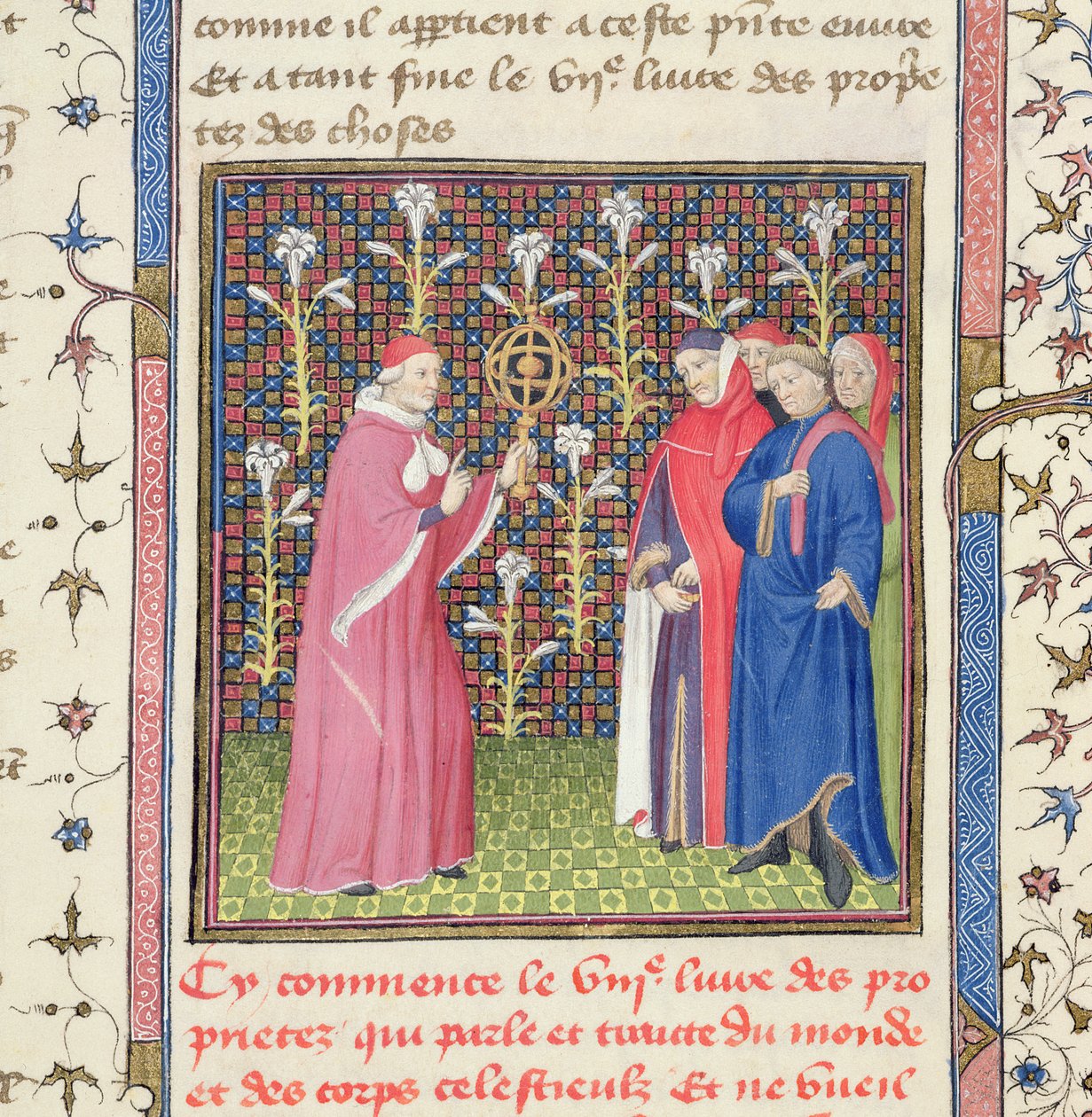 Ms 251 f.135r Cinq hommes, dont un tenant une sphère armillaire, de 