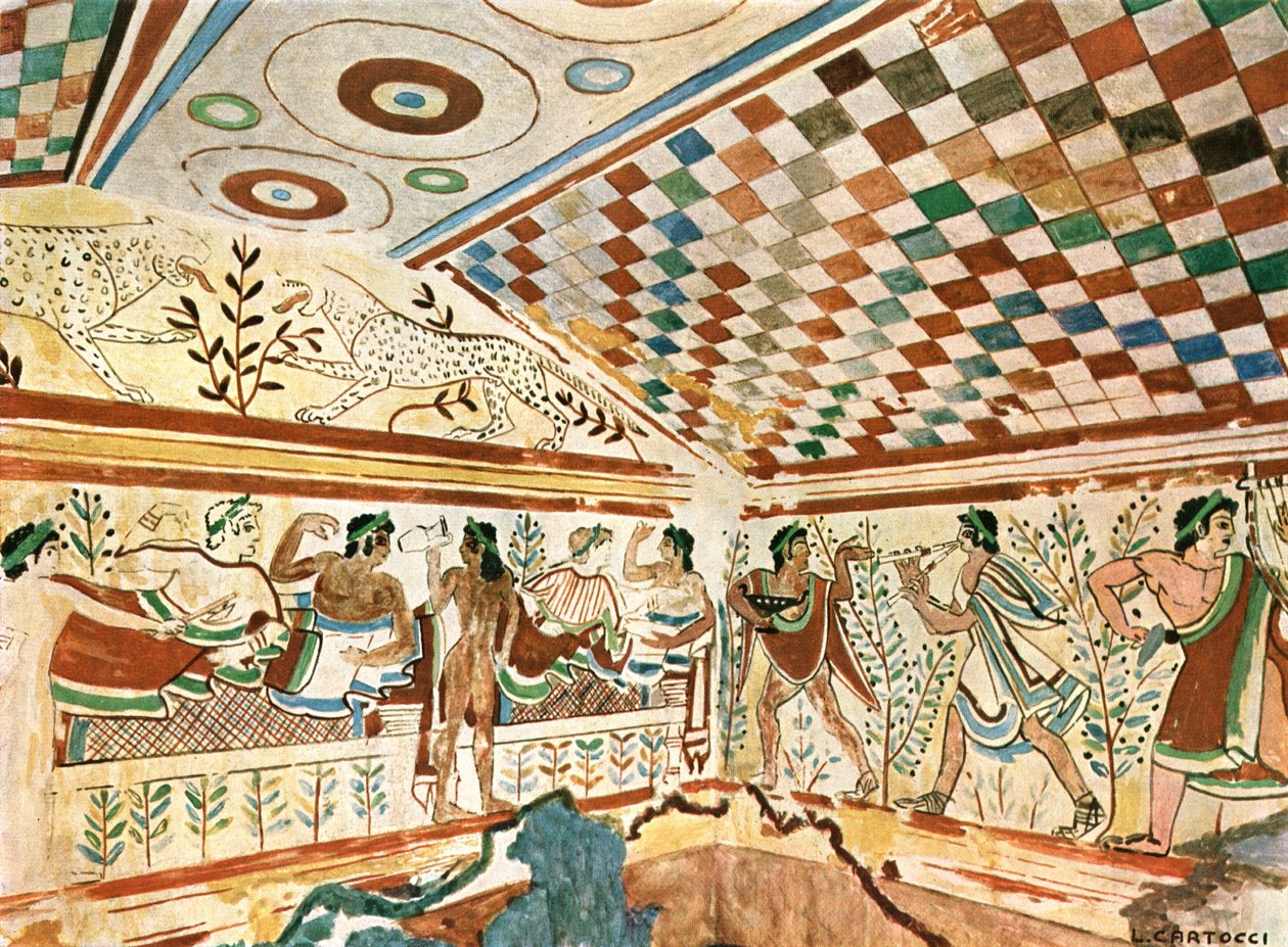 Peinture murale dans la Tombe des Léopards à Tarquinia, Italie, 1928 - Unbekannt