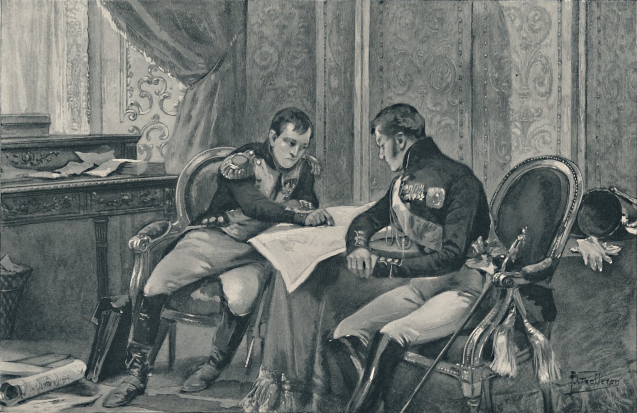 Napoléon et Alexandre à Tilsit étudiant la carte de l
