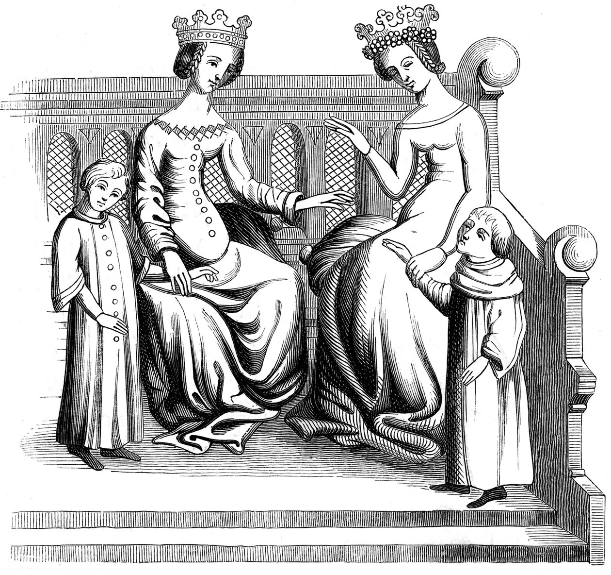 Femmes nobles et enfants, XIVe siècle - Unbekannt