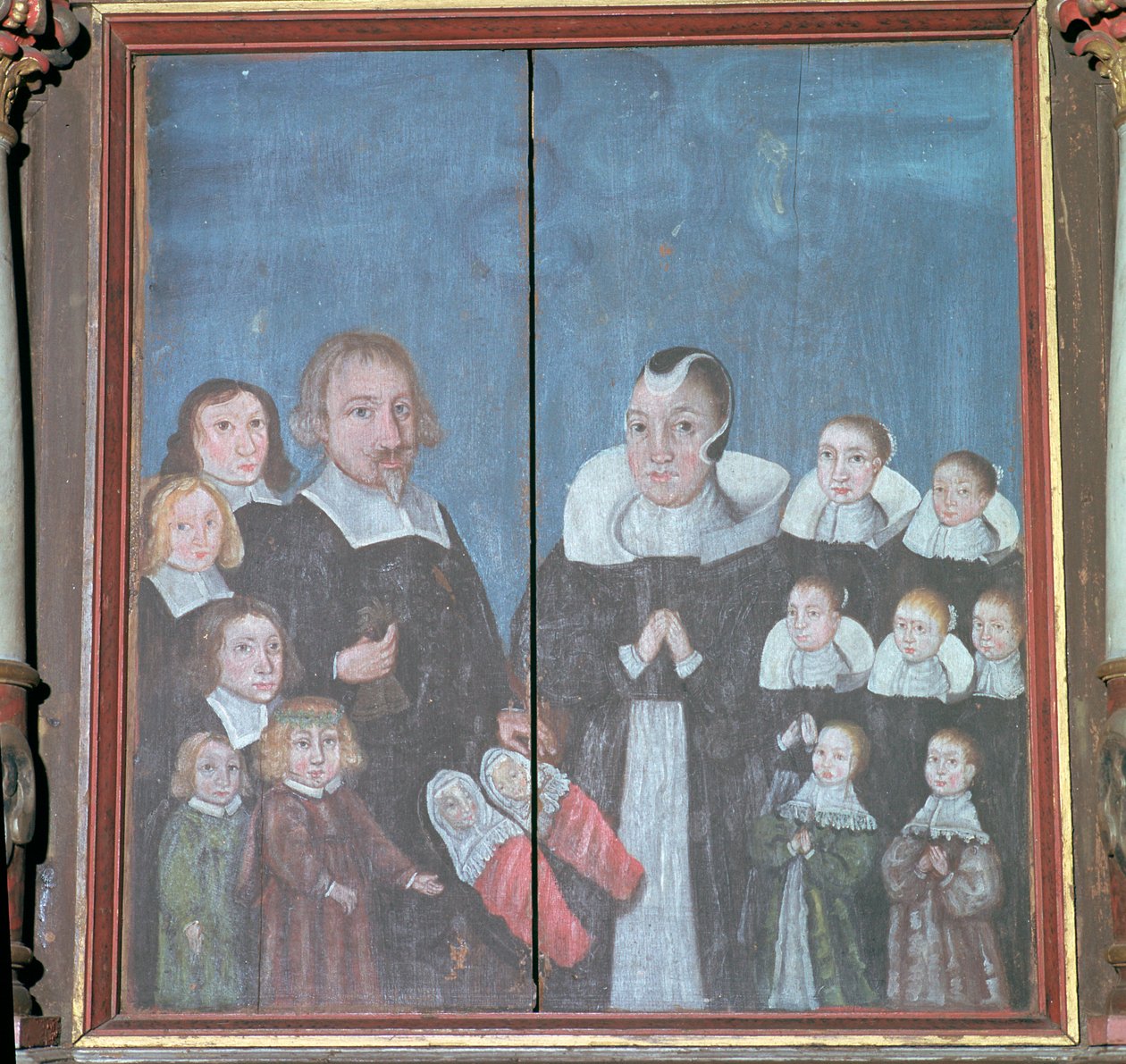 Peinture norvégienne montrant une famille avec quatorze enfants, 17ème siècle - Unbekannt