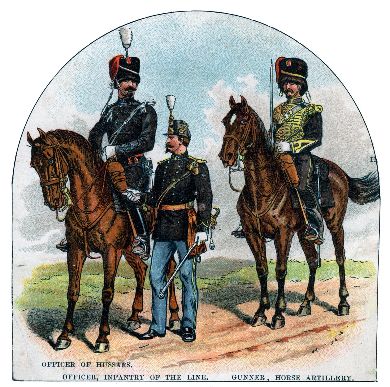 Officier de hussards, officier, infanterie de ligne, artilleur, artillerie à cheval, 19ème siècle - Unbekannt