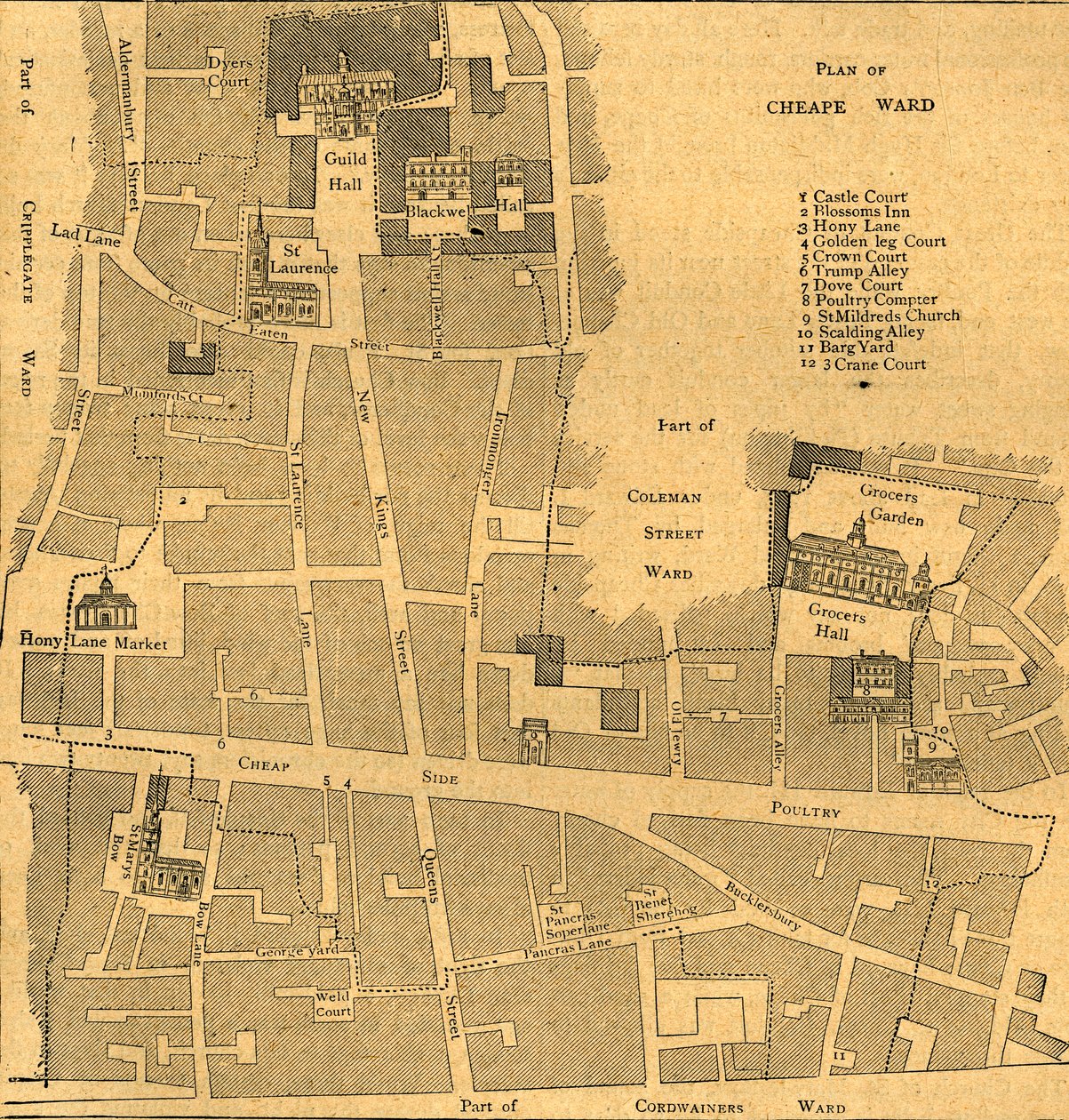 Ancienne carte du quartier de Cheap - Vers 1750, 1897 - Unbekannt