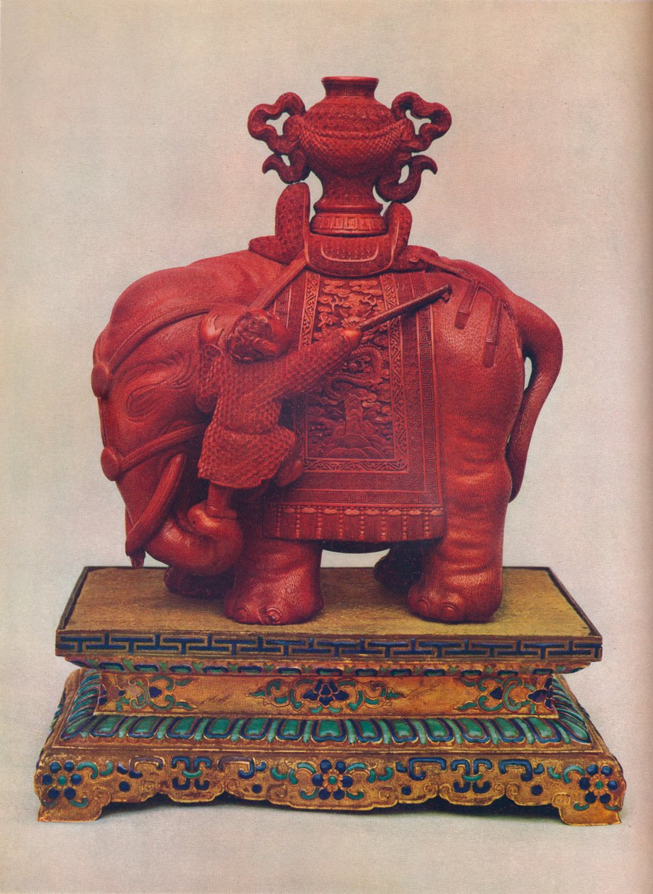 Un des deux éléphants en laque rouge sculptée, chinois, période Qianlong, vers 1765 - Unbekannt