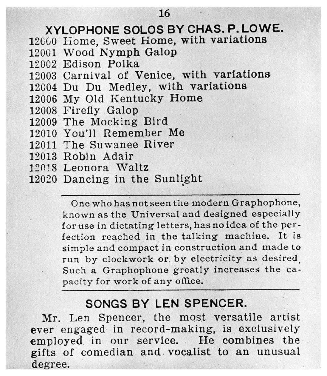 Page du premier catalogue colombien de gramophones, vers 1898 - Unbekannt