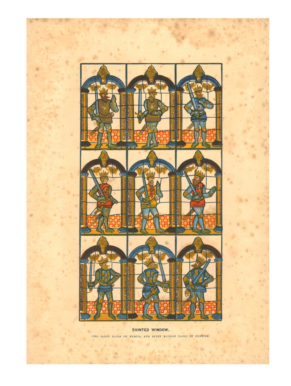 Vitrail peint. Deux comtes saxons de Mercie, et sept comtes normands de Chester, vers 1845 - Unbekannt