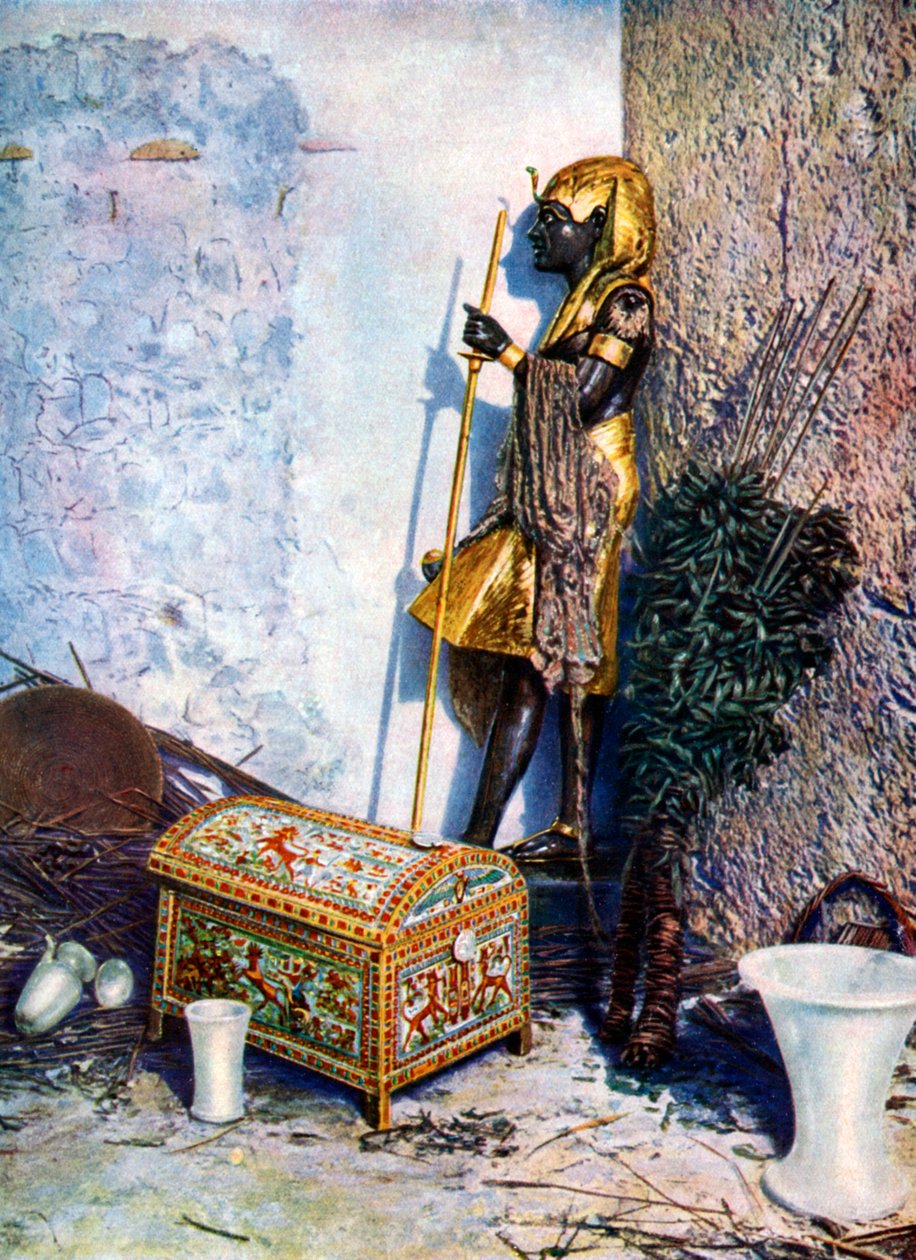 Coffre peint, qui se trouve au pied de la statue de Toutankhamon, Égypte, 1933-1934 - Unbekannt
