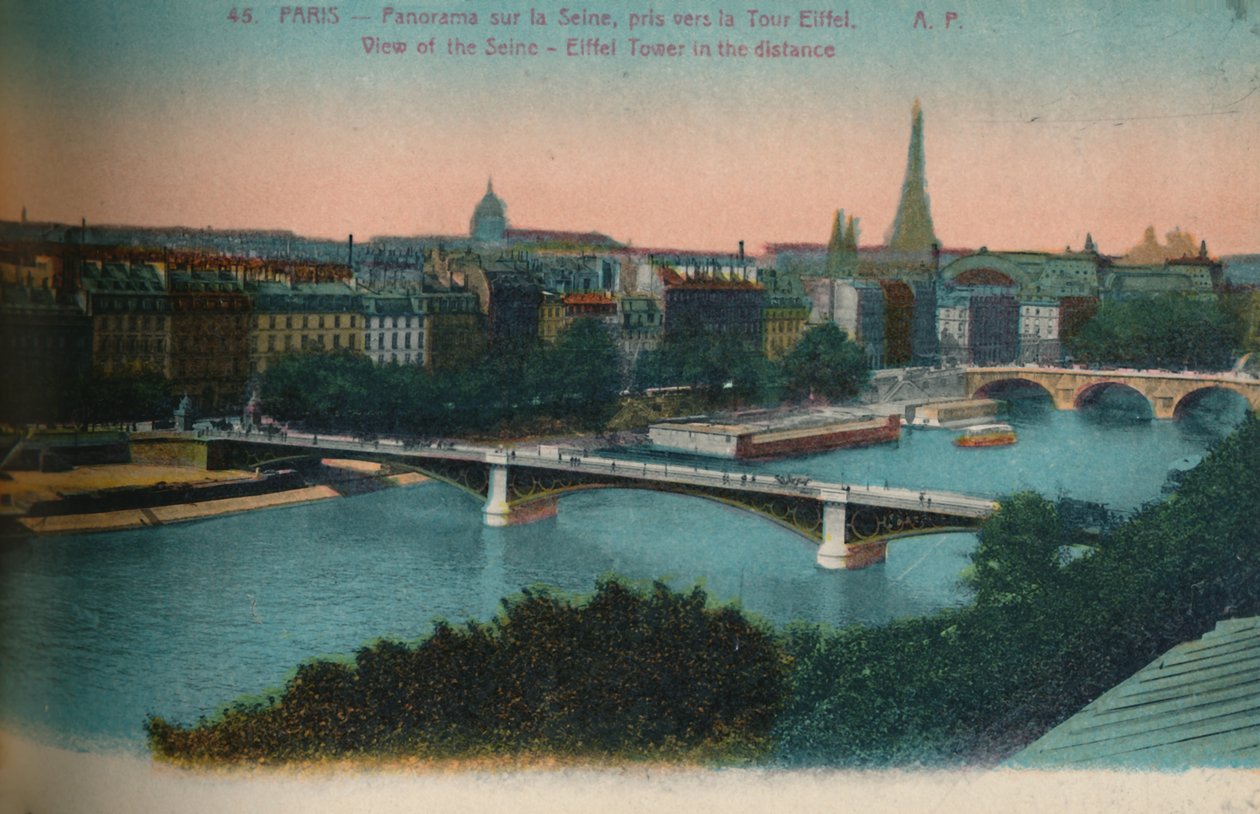 Panorama de la Seine avec la tour Eiffel au loin, Paris, vers 1920 - Unbekannt