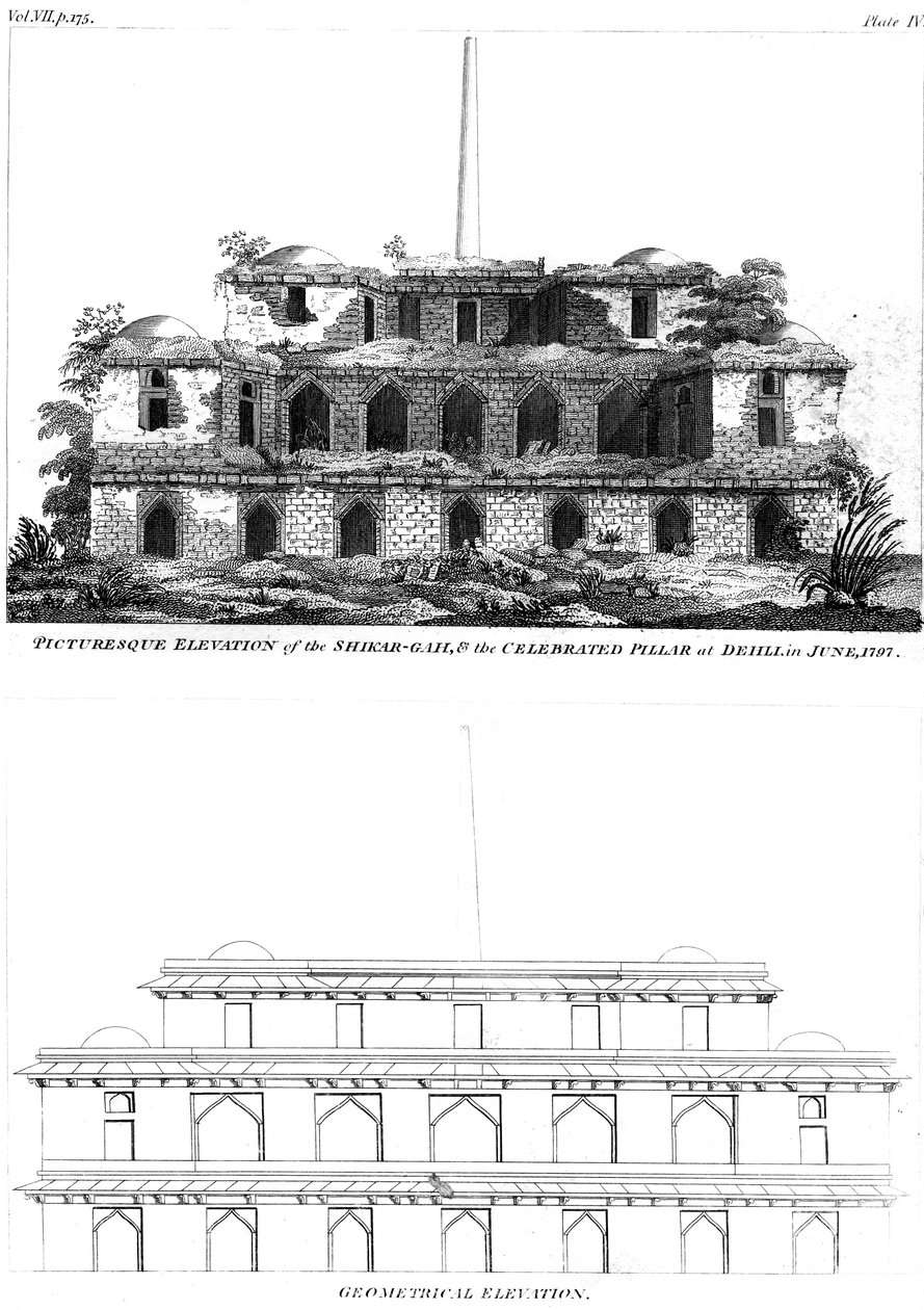 Élévation pittoresque du Shikar Gah et du célèbre pilier à Delhi - Unbekannt