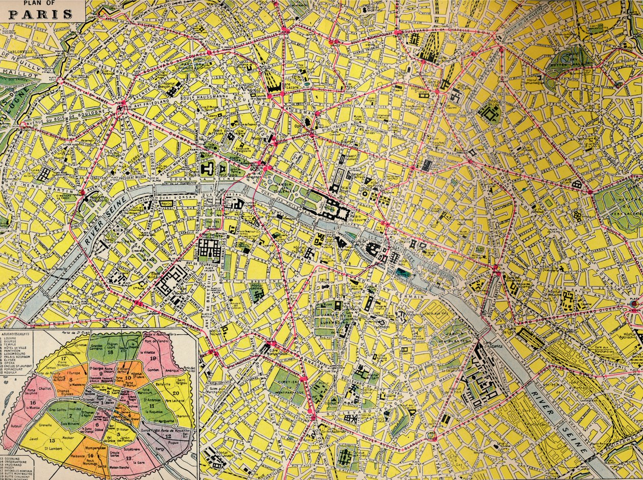 Plan de Paris - Quartier central de la Ville Lumière, vers 1930 - Unbekannt