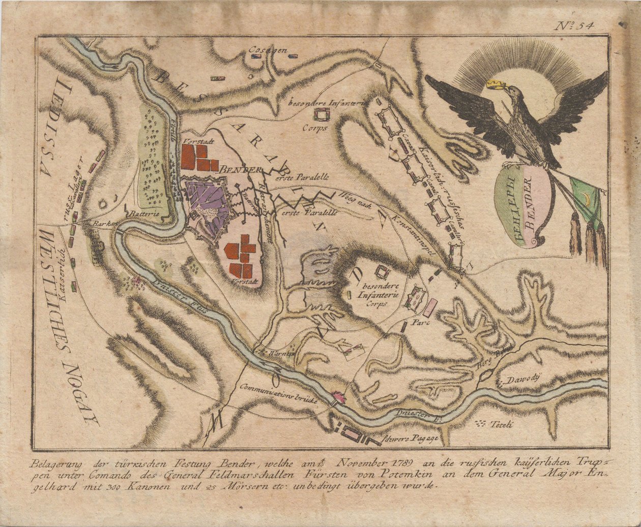 Plan du siège de la forteresse turque de Bender par l