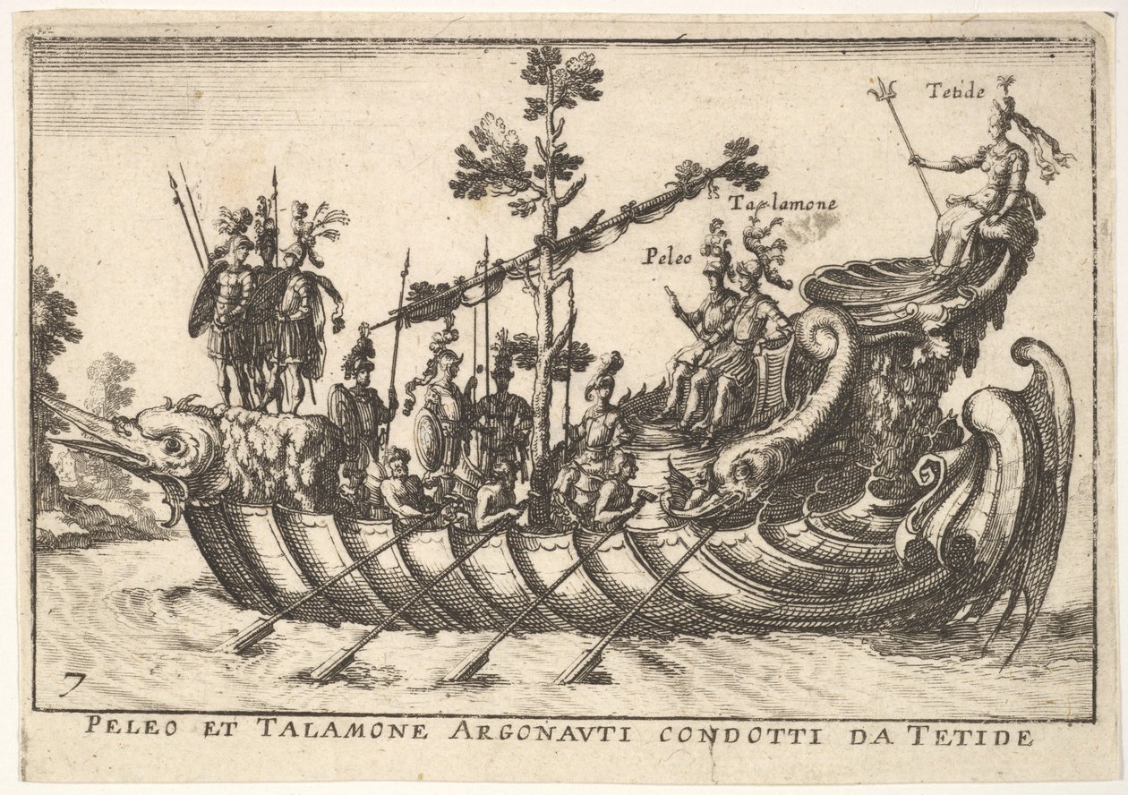 Planche 7 : Peleo et Talamone Argonauti conduits par Thétis, du Magnifique cortège sur t..., 1664 - Unbekannt