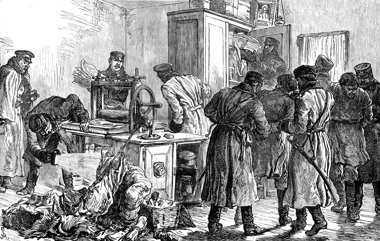 La police découvrant une presse nihiliste, Saint-Pétersbourg, Russie, 1887 - Unbekannt