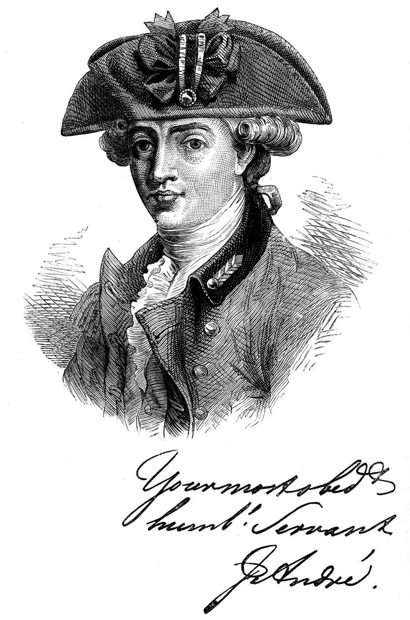 Portrait et autographe du Major John Andre, soldat et espion britannique du 18e siècle, vers 1880 - Unbekannt
