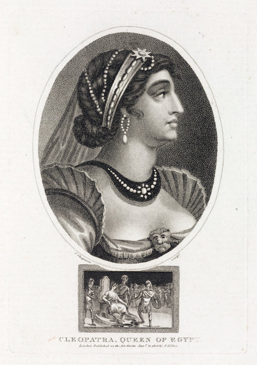 Portrait de Cléopâtre (Théa Philopator, 69-30 avant JC), avec une scène décrivant son accession au trône d