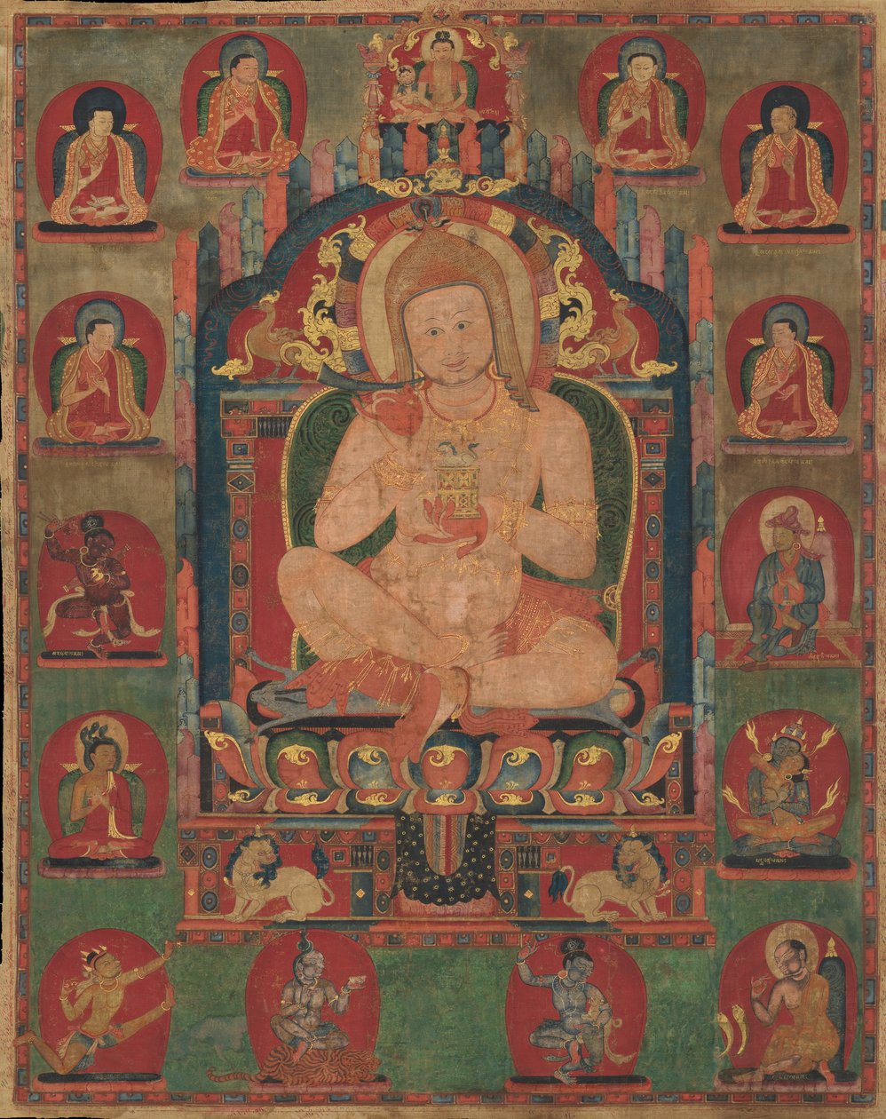 Portrait de Jnanatapa assisté de Lamas et Mahasiddhas, vers 1350 - Unbekannt