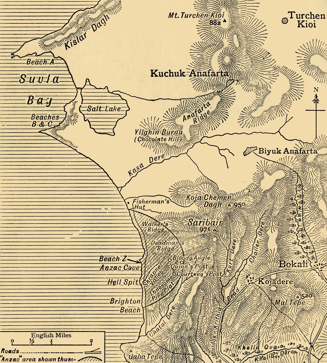 Positions des forces ANZAC sur la péninsule de Gallipoli en Turquie, Première Guerre mondiale, juillet 1915 - Unbekannt