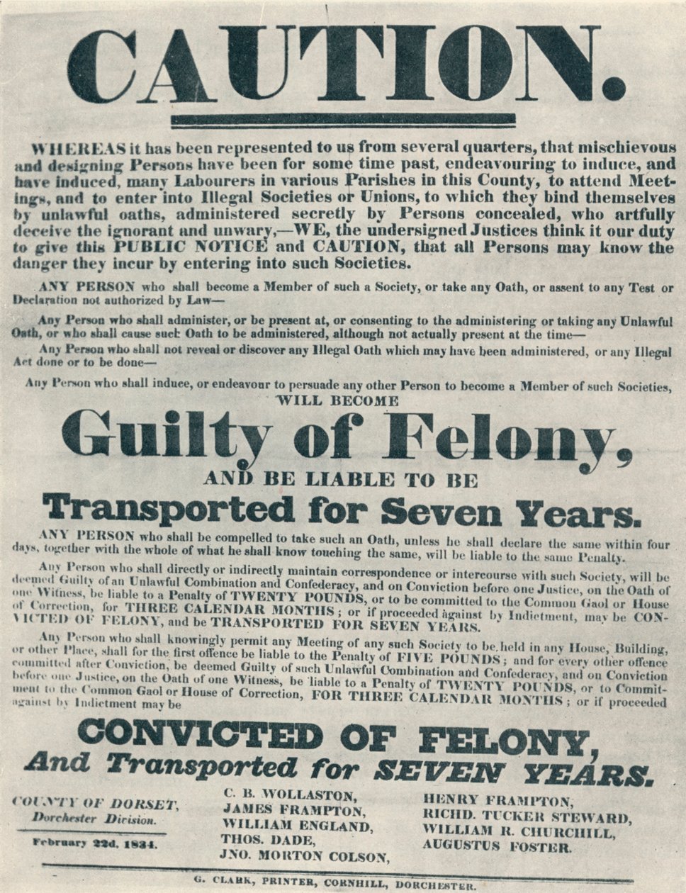 Affiches avertissant que ceux coupables de serments illégaux étaient passibles de déportation, 1834, 1934 - Unbekannt