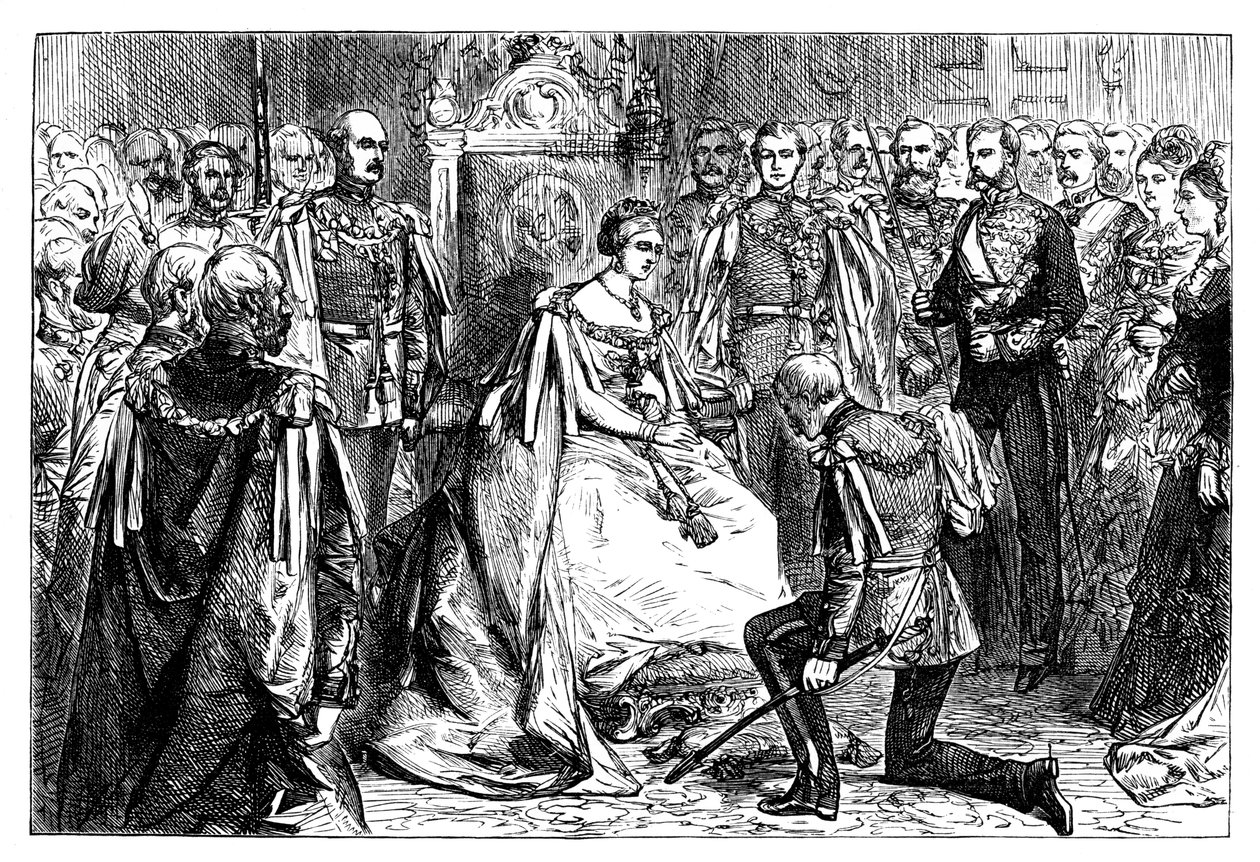 La reine Victoria tenant la première investiture de l