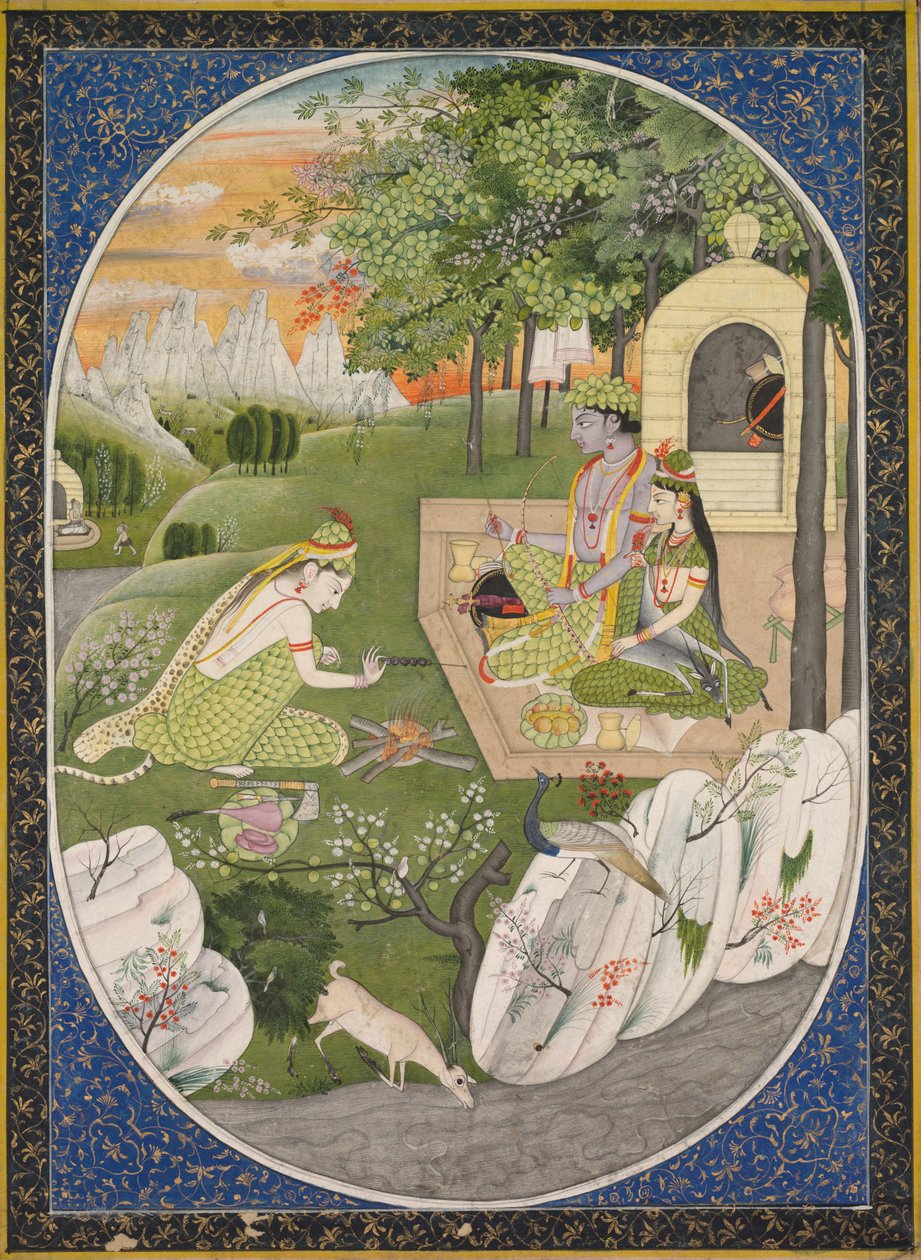 Rama, Sita et Lakshmana dans la forêt, page des Contes du Ramayana, c. 1830 - Unbekannt