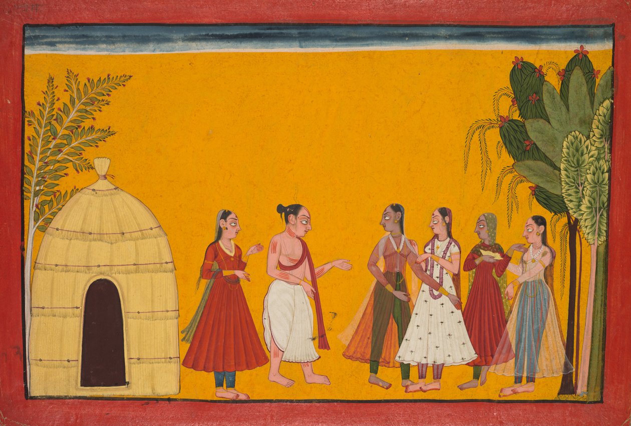 Rama et Sita emmenés chez le prêtre pour fixer la date du mariage, page du Ramayana..., vers 1700-17 - Unbekannt