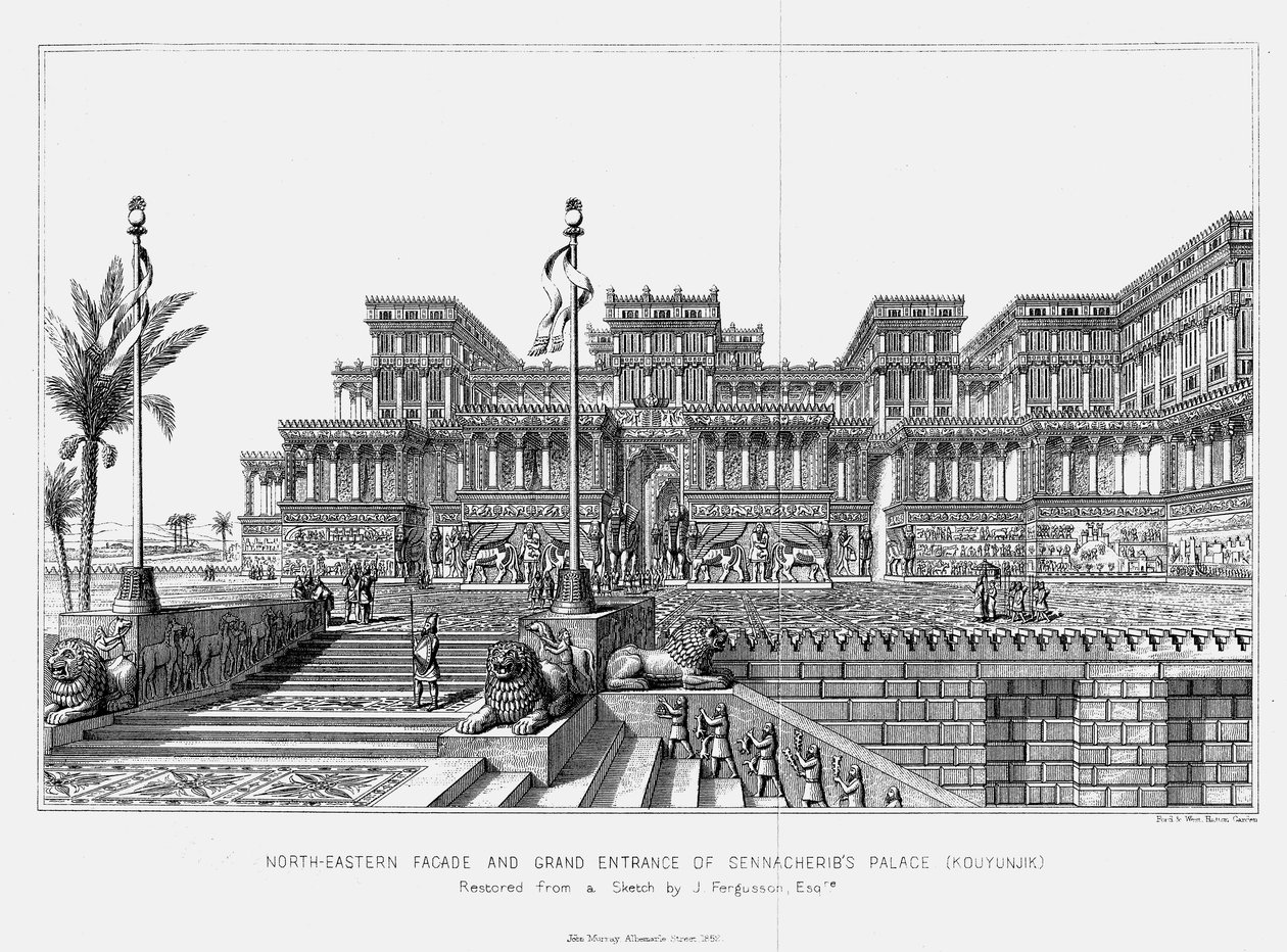 Reconstruction de la façade nord-est du palais de Sennachérib à Kouyunjik, assyrien, 1853 - Unbekannt