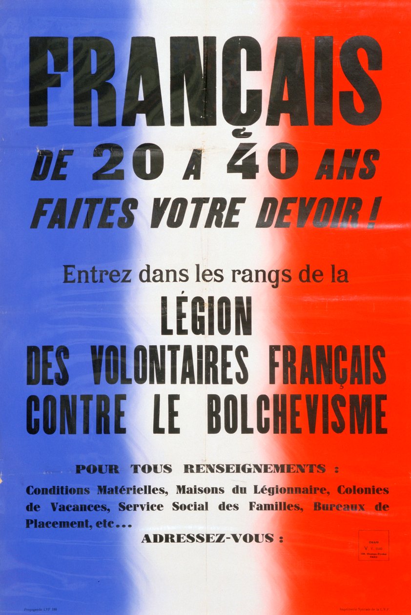Affiche de recrutement pour la Légion des volontaires français, 1941-1944 - Unbekannt
