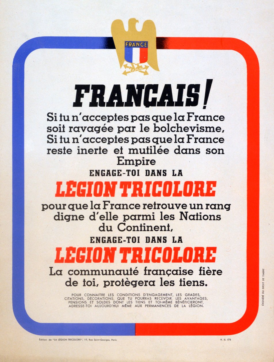 Affiche de recrutement pour la Légion Tricolore française de Vichy, 1942 - Unbekannt