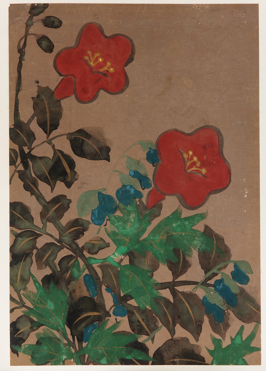 Fleurs rouges et bleues et feuillage, période Edo, 1615-1868 - Unbekannt