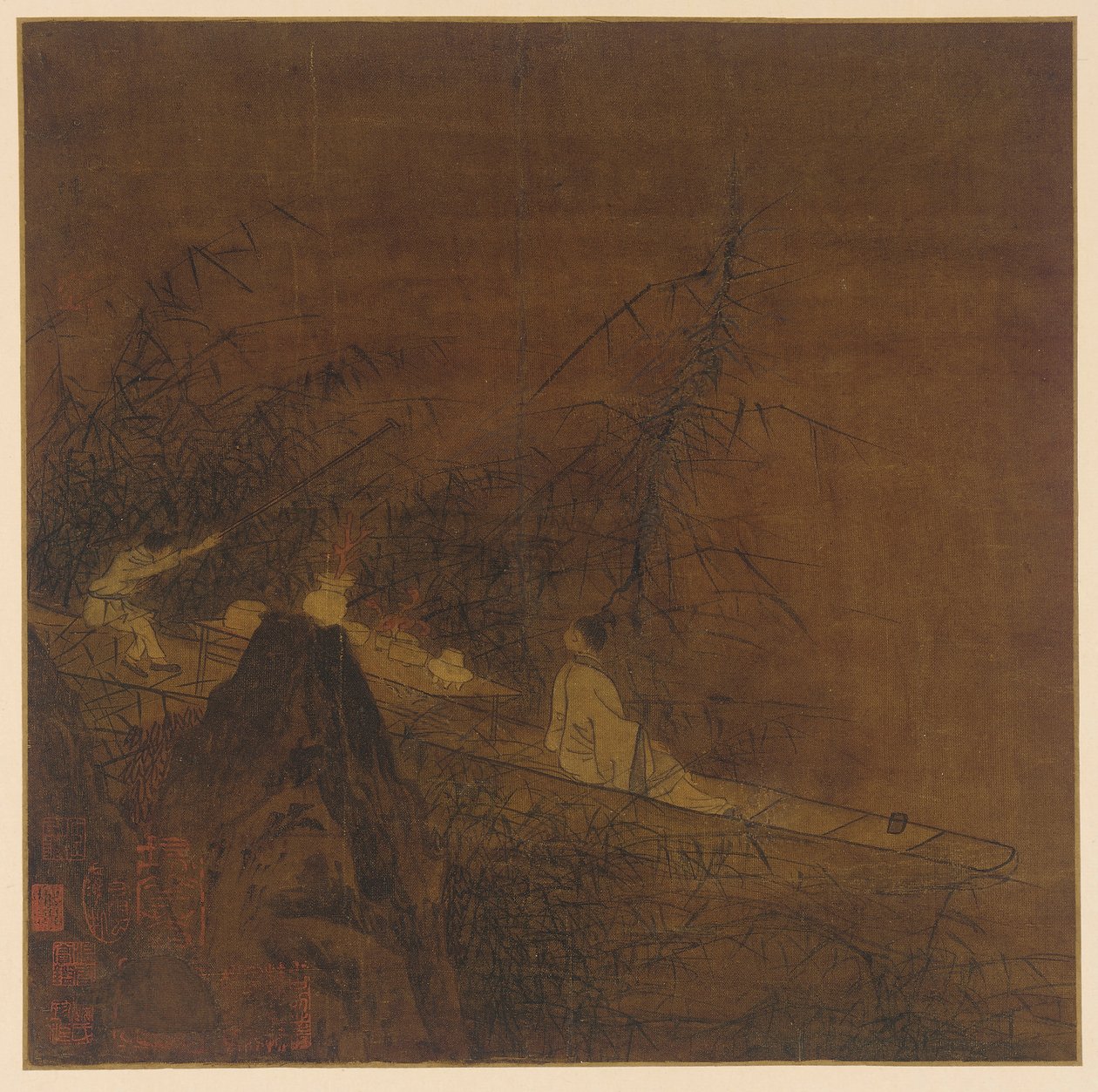 Scène fluviale : un bateau parmi les bambous sauvages, dynastie Ming, 1368-1644 - Unbekannt