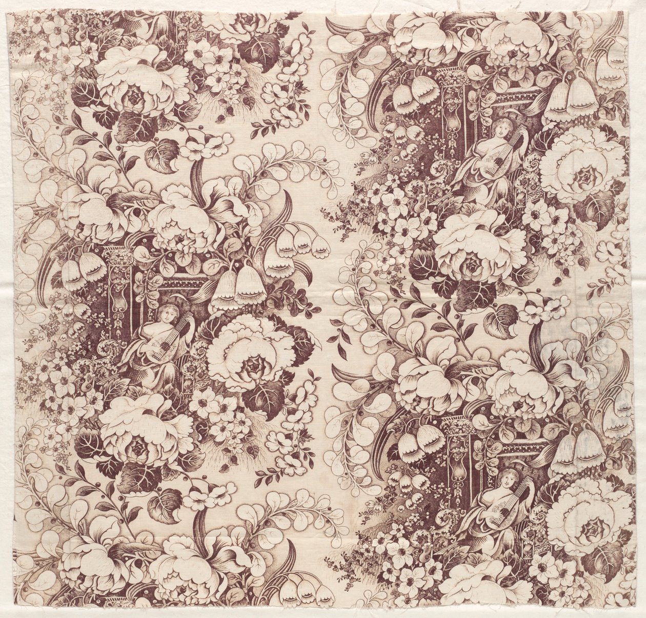 Coton imprimé au rouleau avec motif de femme jouant du luth, début des années 1800 - Unbekannt